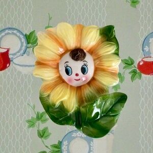 Vintage PY Japan Anthropomorphic Sunflower Wall Pocket